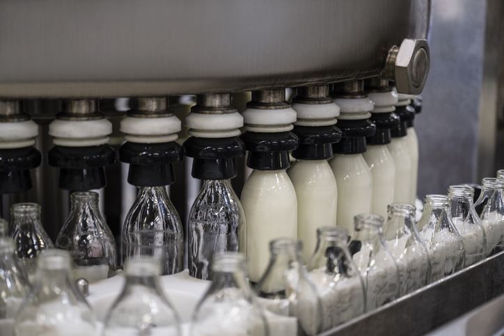 Machine industrielle de remplissage de bouteilles en verre avec du lait pasteurisé