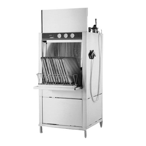 Lave-vaisselle professionnel en inox pour bacs et plateaux de cuisine industrielle